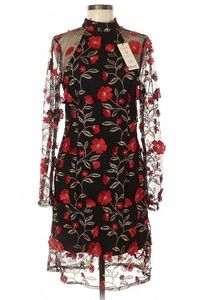 CLUB L Long Sleeve Black Red Gold Floral Dress